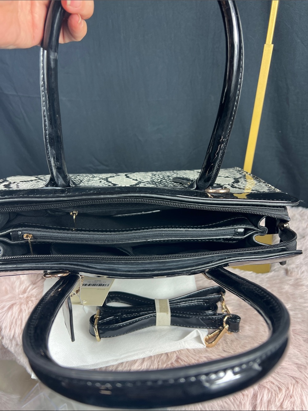 Dasein Python Faux Patent Structured Satchel Crossbody NWT - Picture 6 of 10
